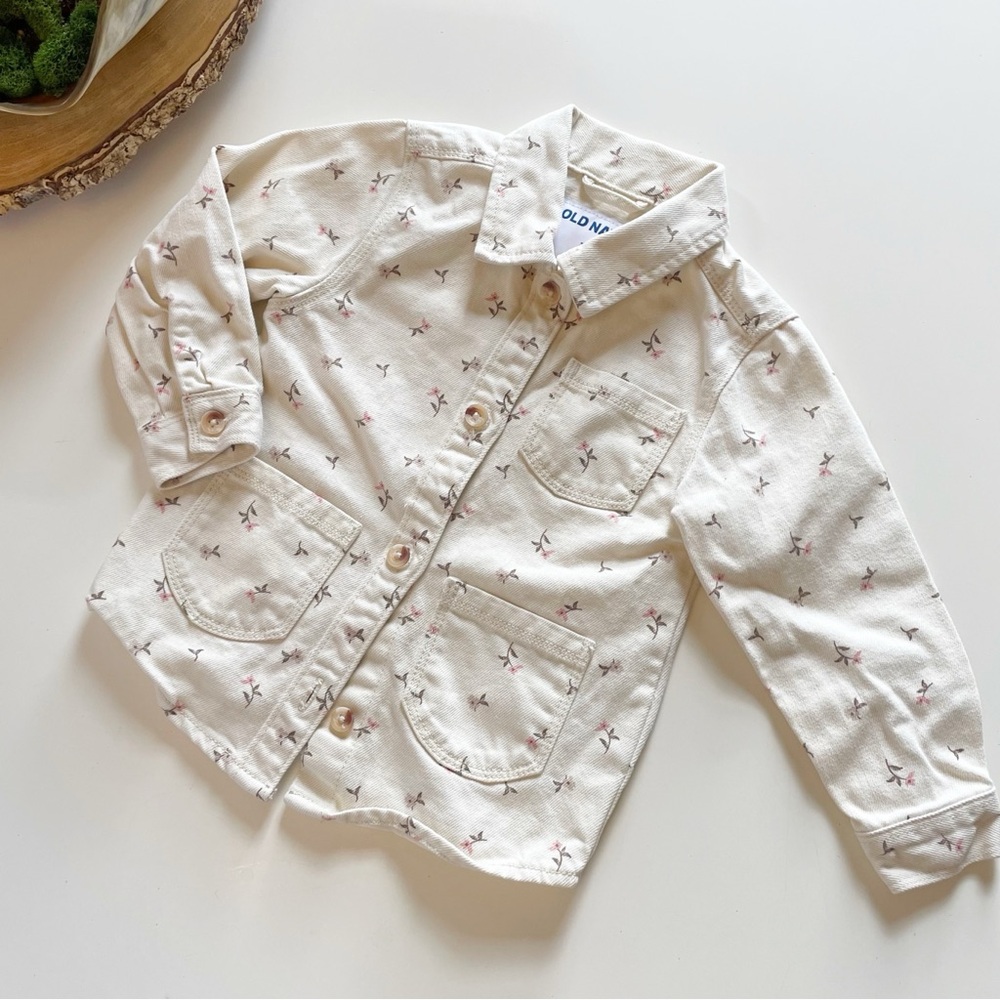 Old Navy Cream Floral Denim Shacket | 3T